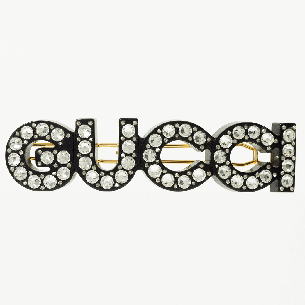 GUCCI（グッチ） クリスタル ヘアクリップ ヘアバレッタ ブラック