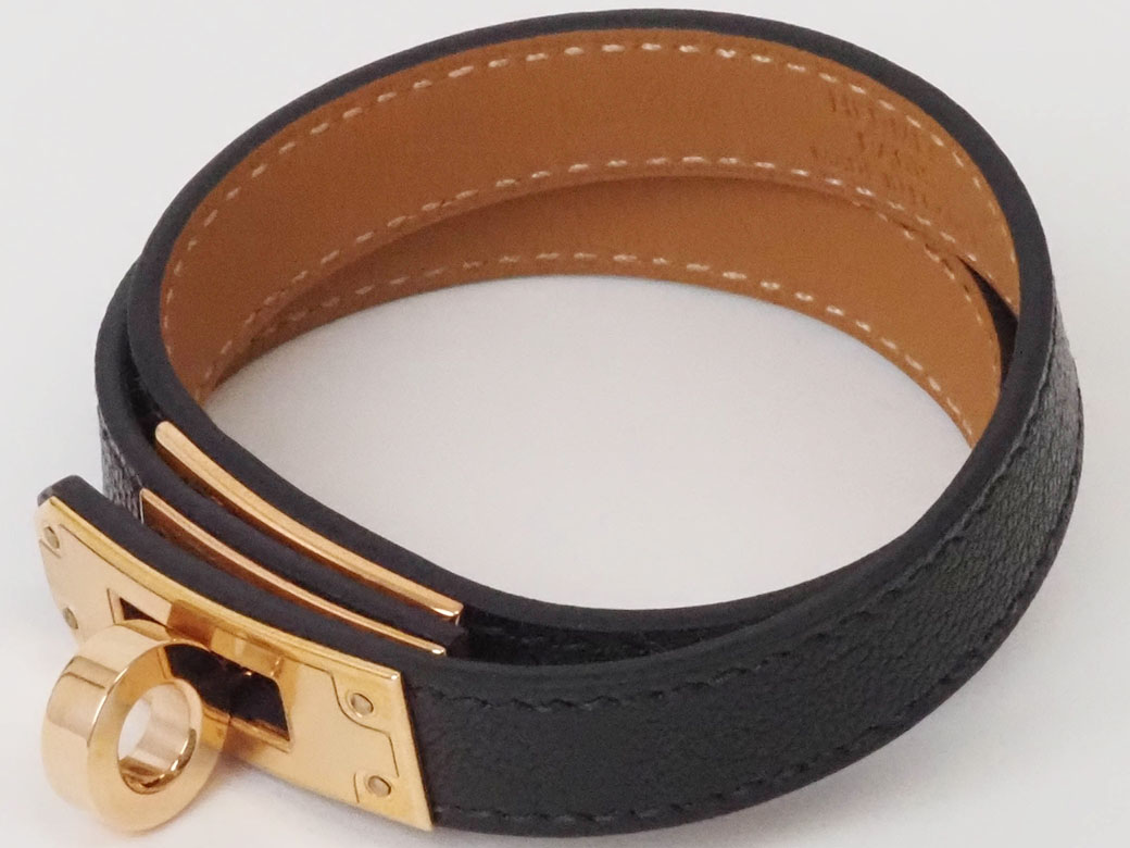 エルメス レザーブレスレット ケリー ドゥブルトゥール 黒