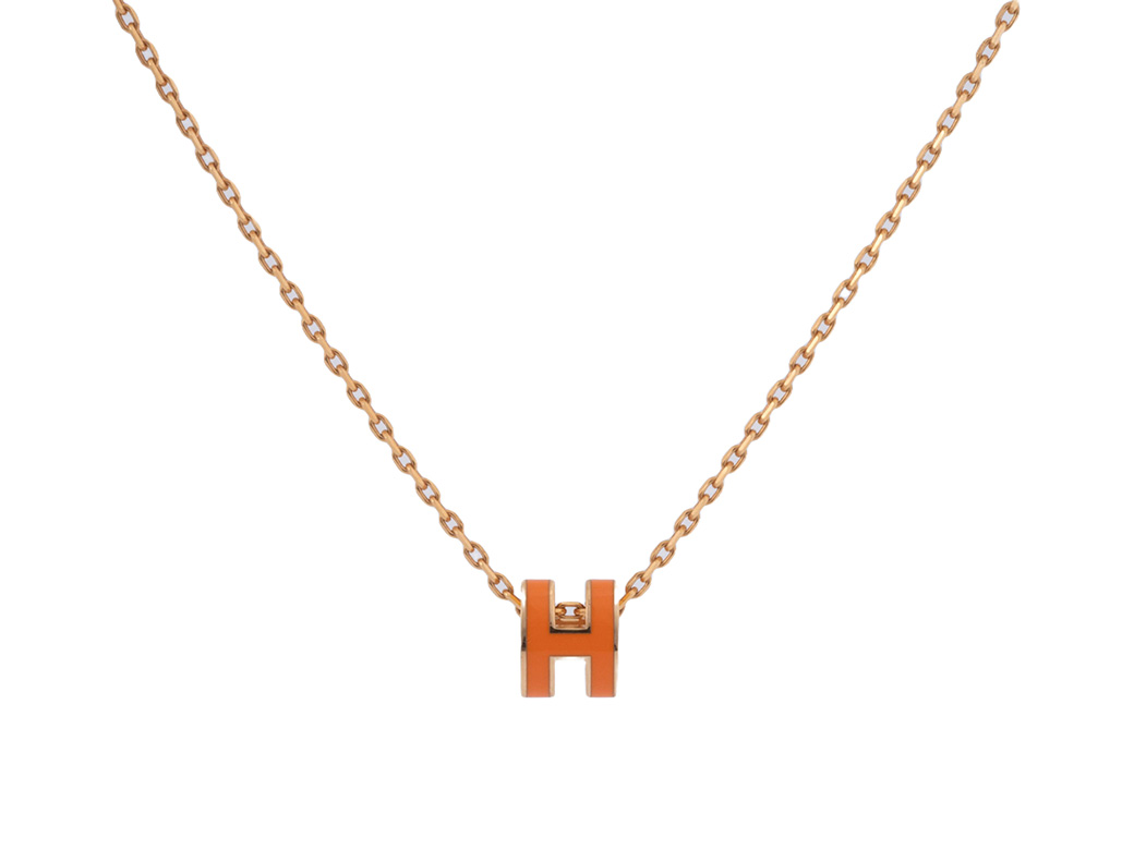 HERMES エルメス　H ロゴ　ペンダント ネックレス　オレンジ　ゴールド HERMES（エルメス） ペンダント ミニポップH ネックレス オレンジ