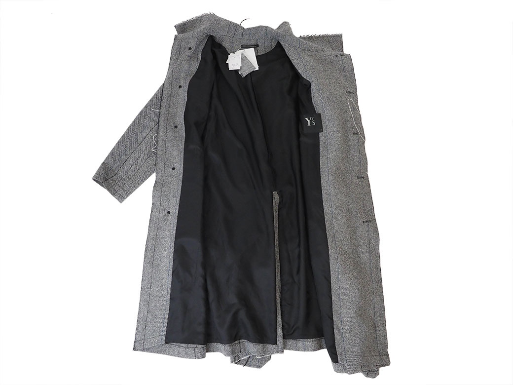 ワイズ ヘリンボーン ストライプ ウールコート グレー YJ-C11-110-01