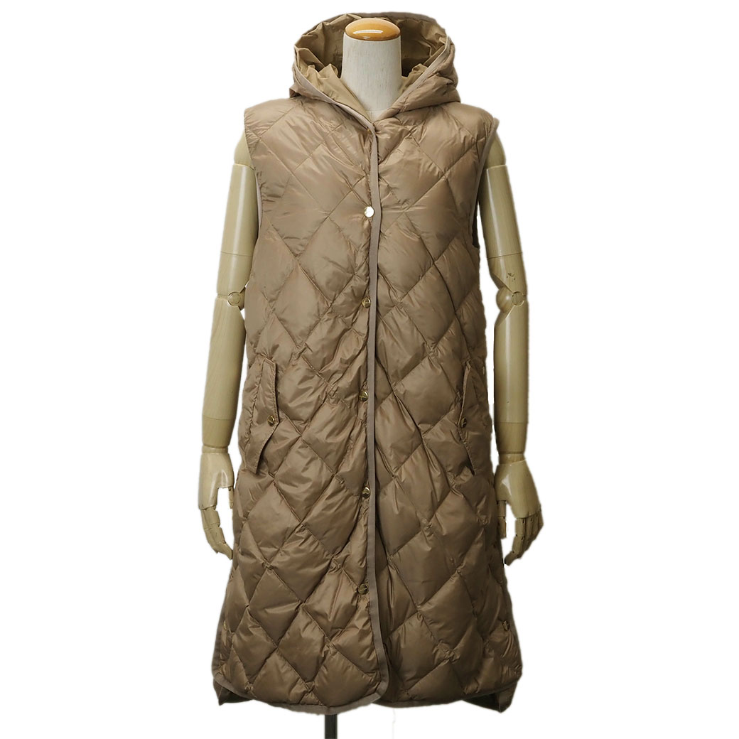マックスマーラ ザキューブ キルティング ロング ジレ ダウンベスト ブラウン レディース IT36(XS位) フーディ Max Mara 中古