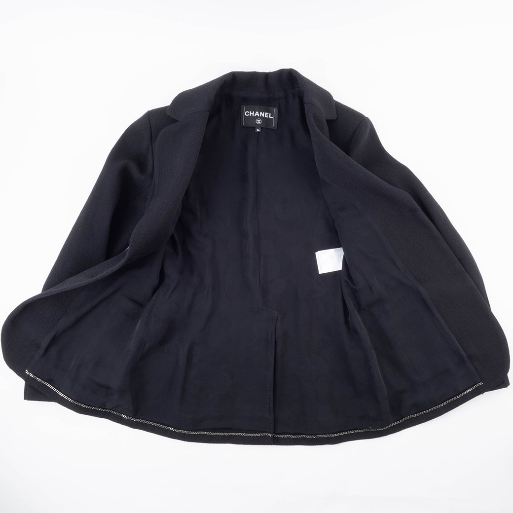シャネル ウールジャケット P75461V67226 ブラック 34 レディース ベロアボタン ラインストーン CHANEL 中古の画像