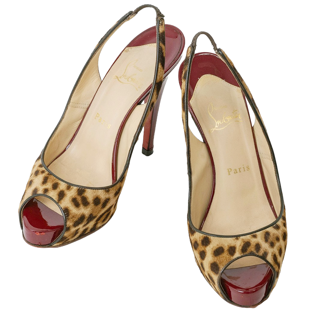 クリスチャンルブタン ハラコ レオパード バックストラップ サンダル 38(24.5cm) ベージュxボルドー レディース Christian Louboutin  中古 | 