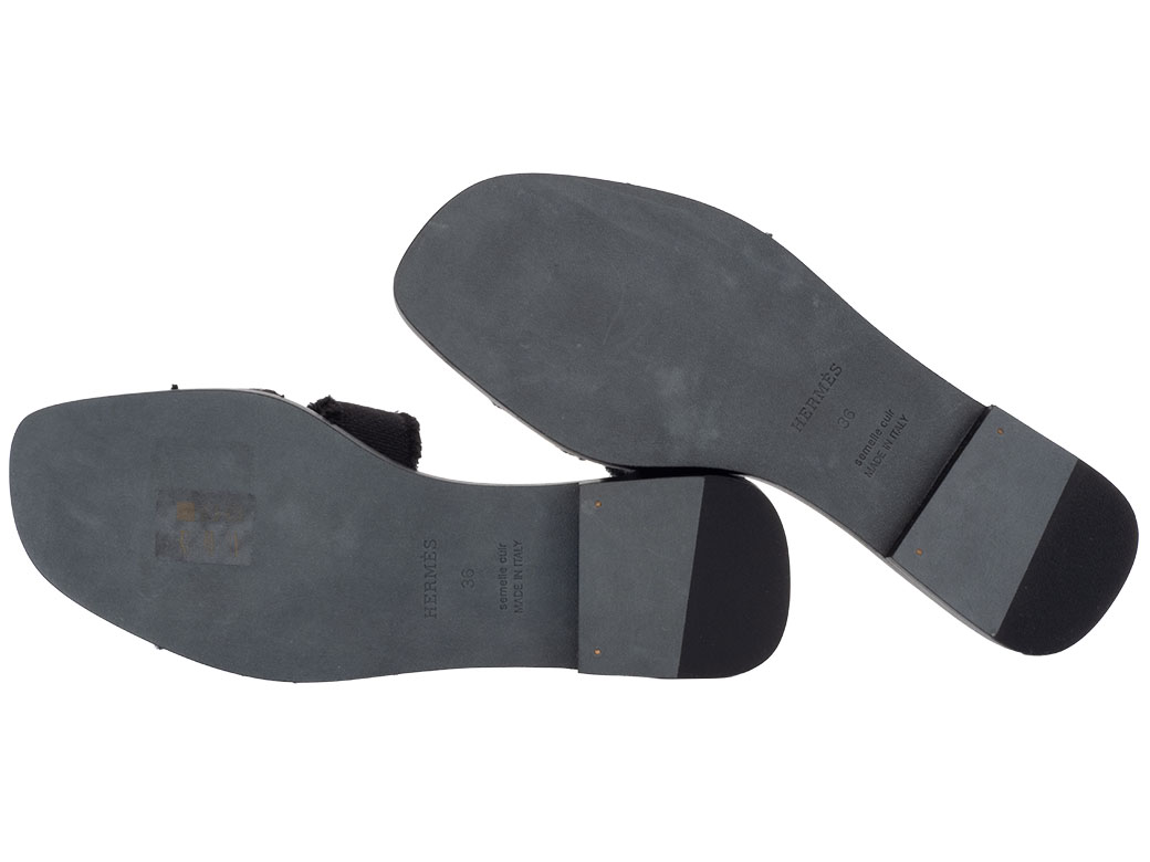 【美品】HERMESエルメス　オランサンダル　ブラック エルメス オラン レザー サンダル 37.5 レディース ブラック