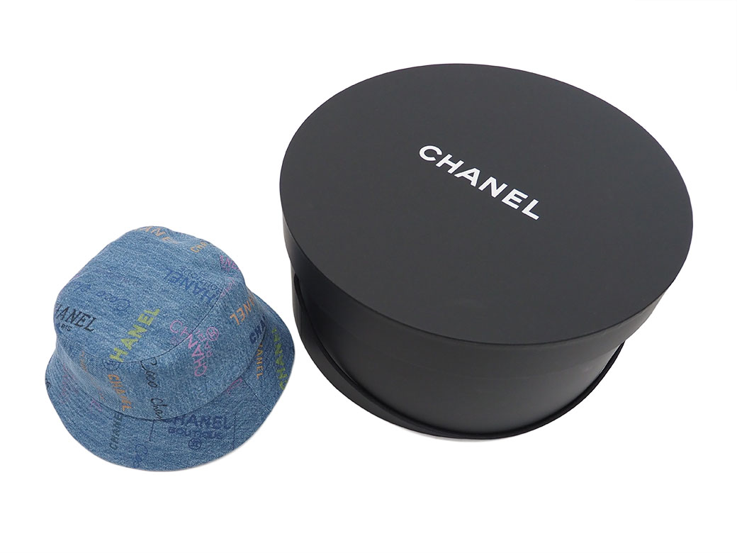 日時指定未使用 シャネル CHANEL 帽子 中古 ロゴプリント デニム M