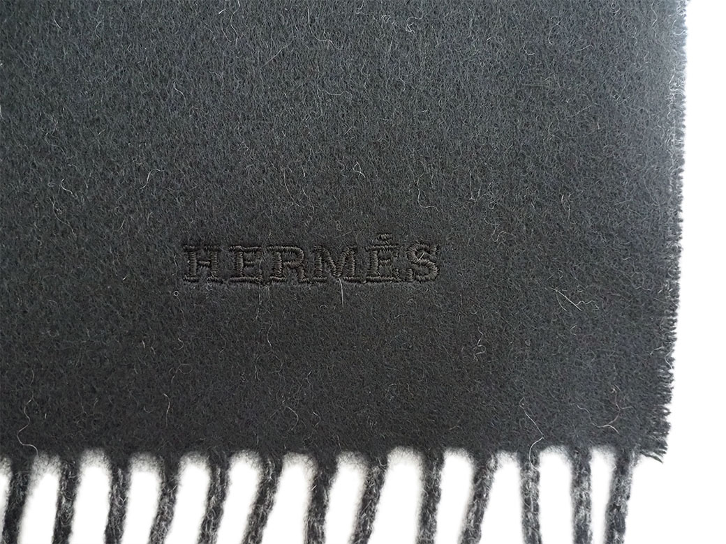 エルメス マフラー レクトヴェルソ リバーシブル 黒xフランネルグレー メンズ ユニセックス HERMES 未使用 中古