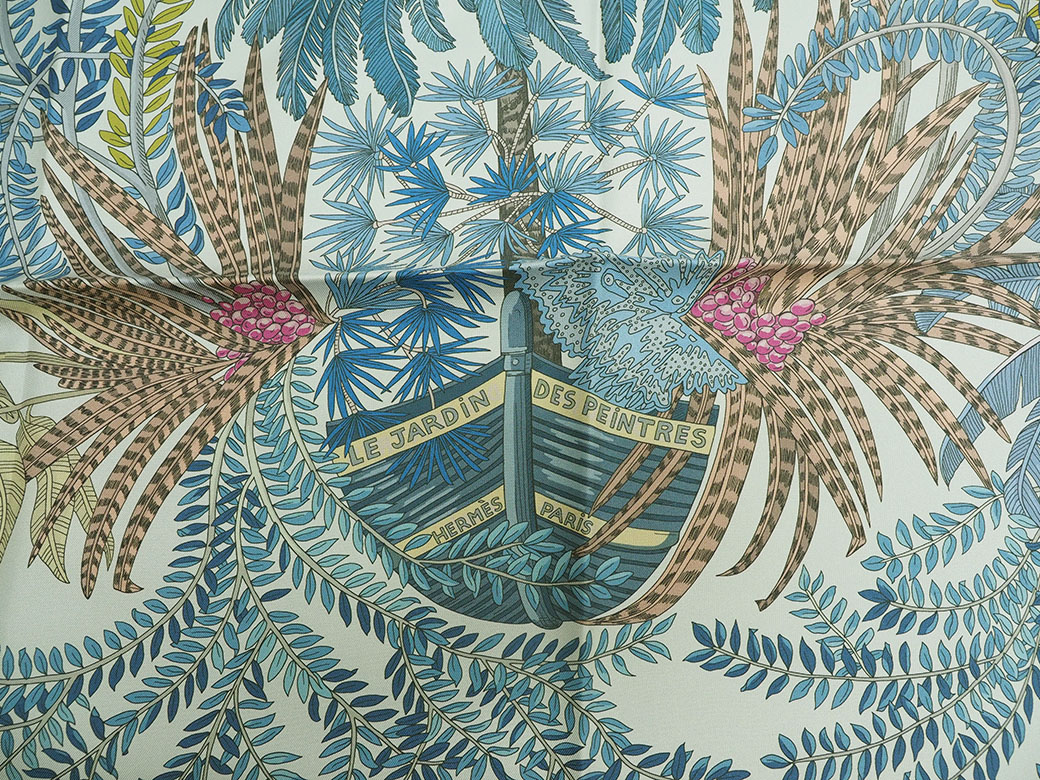 エルメス カレダブルフェイス90 スカーフ 画家たちの庭 水色 グレー