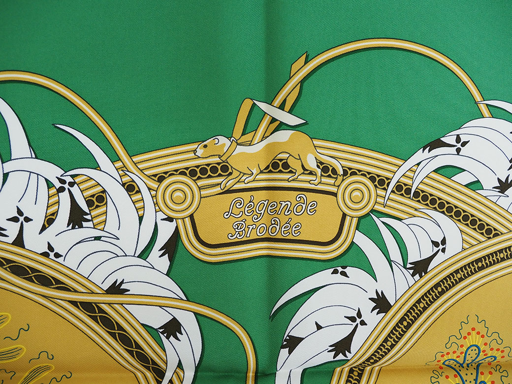 エルメス カレ90 スカーフ 刺繍が織りなす伝説 ヴェールエメラルド 