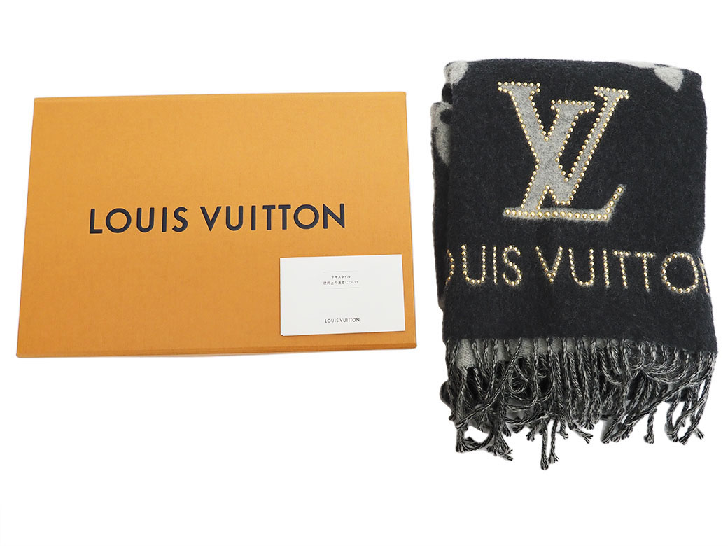 ルイヴィトン M71588 マフラー レイキャビック スタッディー モノグラム ブラック グレー スタッズ レディース LOUIS VUITTON 中古