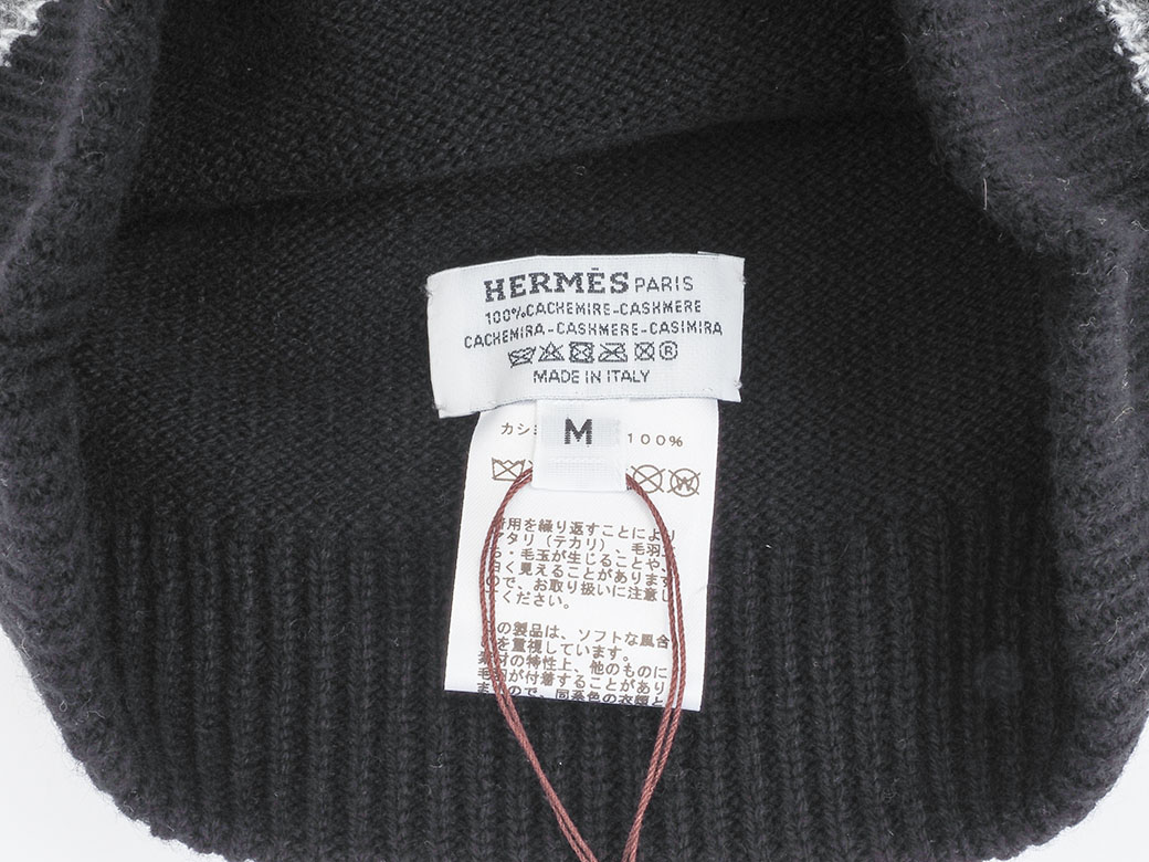 HERMES カシミヤニット帽 Ｍ黒 HERMES - 美品○HERMES エルメス カシミヤ100% 羊革 レザー
