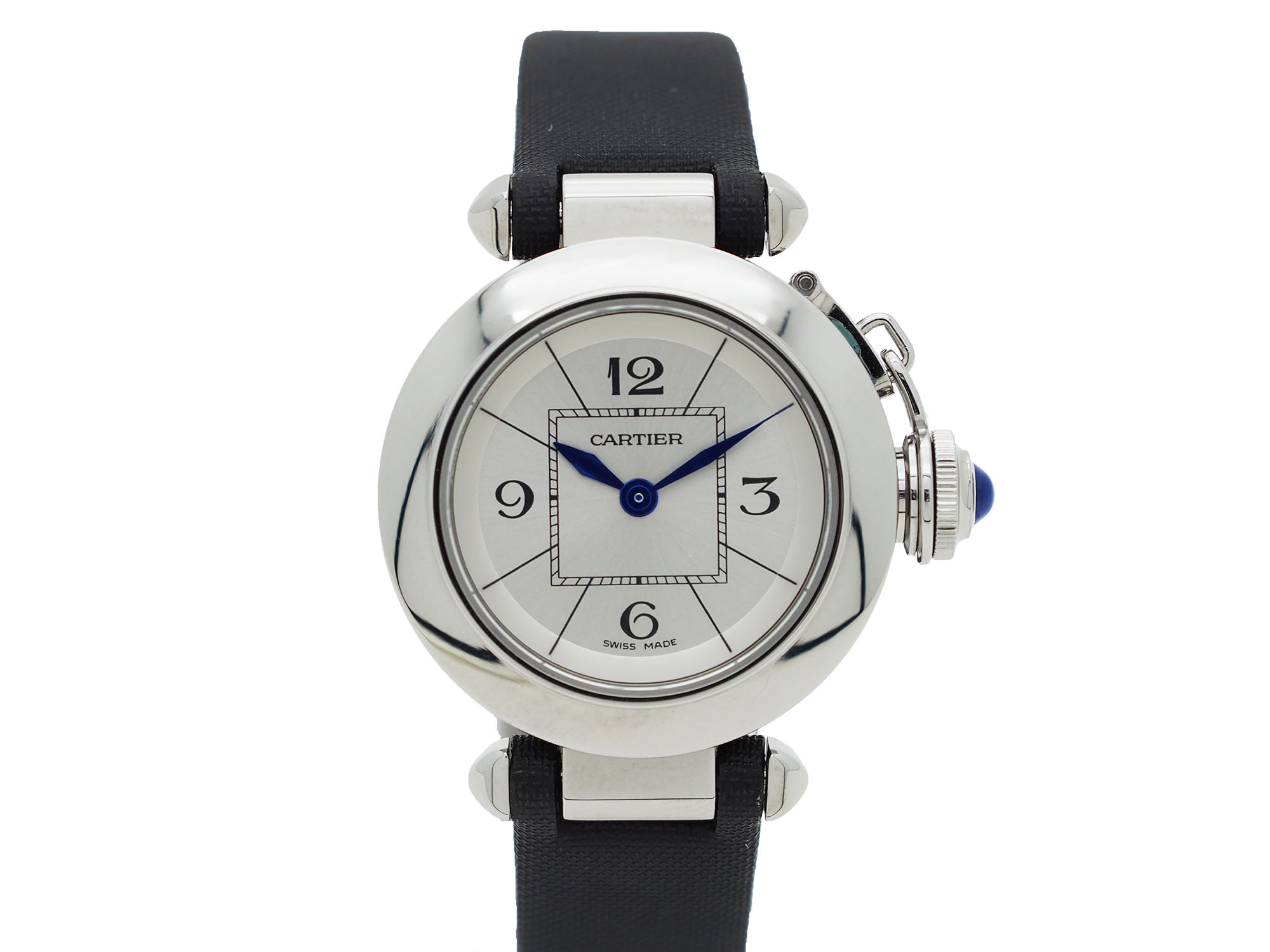 カルティエ ミスパシャ W3140025 腕時計 シルバーxブラック 革ベルト 