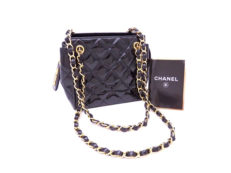 シャネル Chanel バッグ マトラッセ 定番人気 パテントレザー 商い ブラックｘゴールド金具