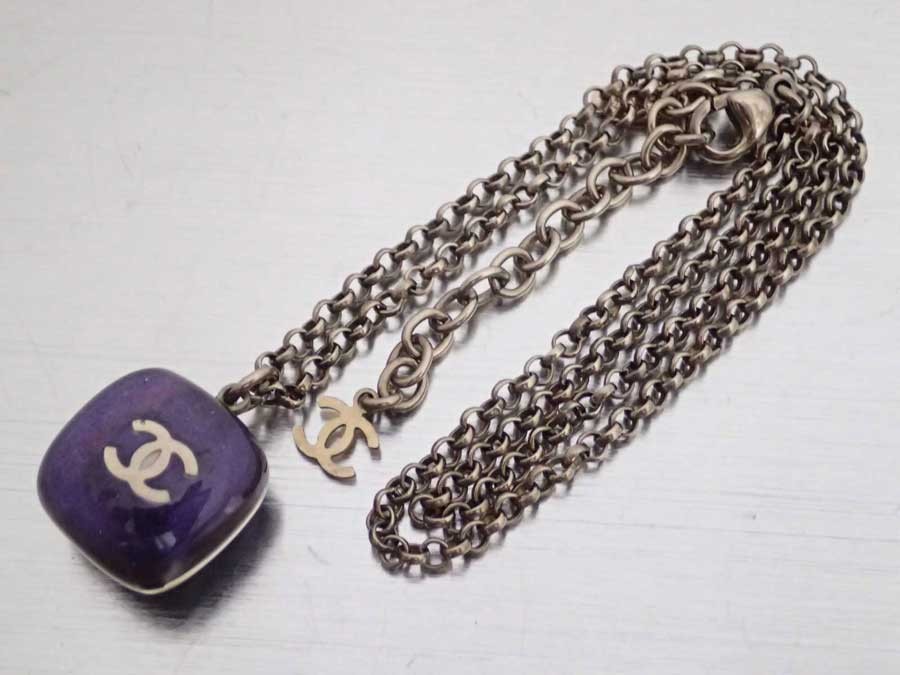 シャネル セール品 Chanel ネックレス ココマーク 金属素材ｘレジン ゴールドｘパープル おすすめ