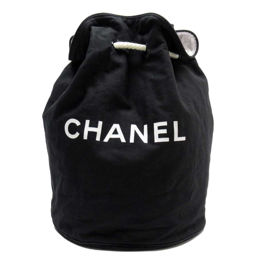 シャネル Chanel 巾着バッグ 初売り ショルダーバッグ キャンバス ノベルティ ブラックxホワイト