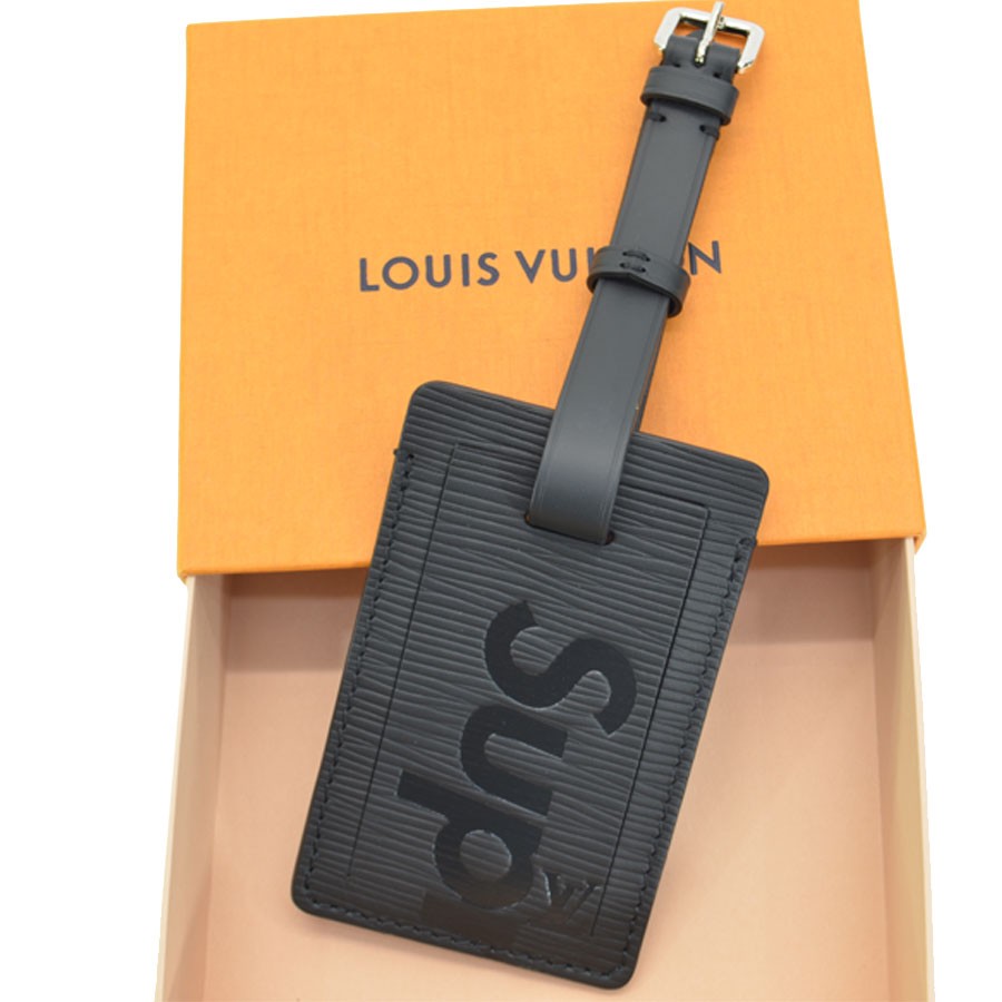 ルイヴィトン Louis Vuitton ネームタグ エピ エピレザーｘ金属素材 祝日 美品 シュプリーム コラボ ブラックｘシルバー