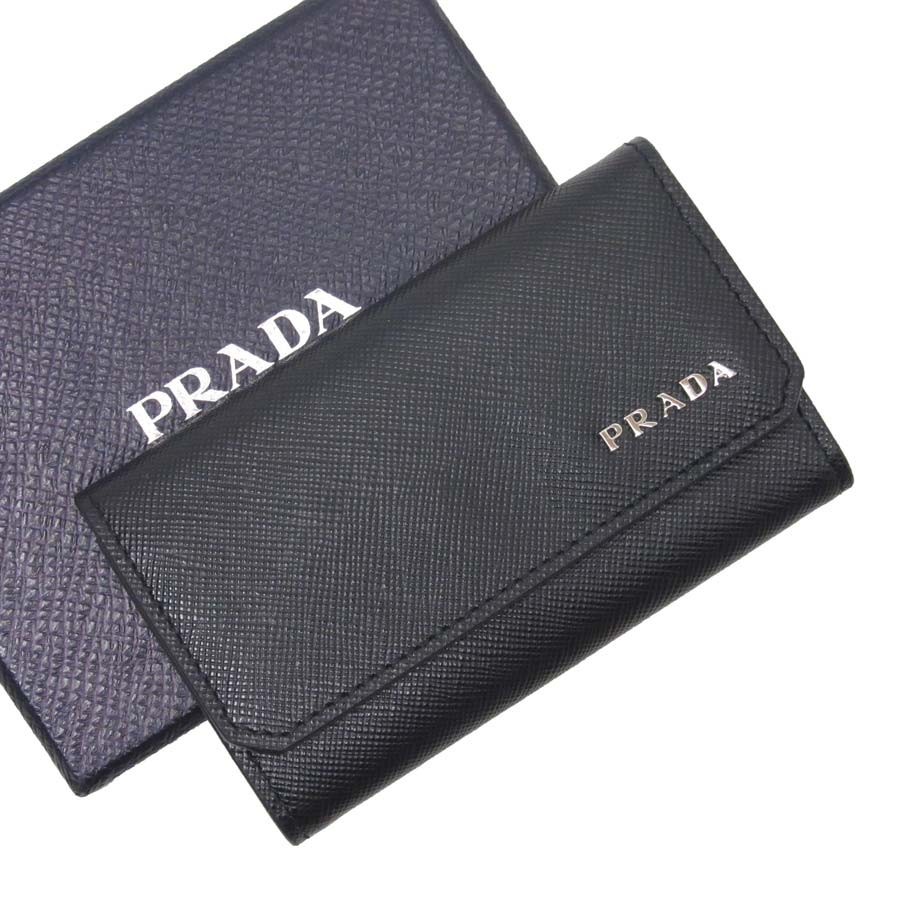 プラダ Prada 6連キーケース サフィアーノ サフィアーノレザー スーパーsale セール期間限定 定番人気 ブラックxシルバー