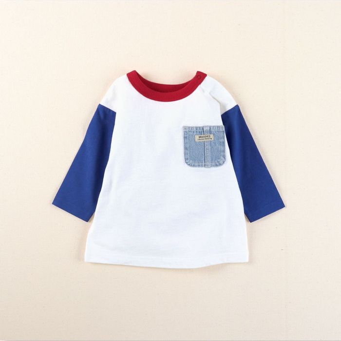 【ベビー/お揃い】デニムポケット付き長袖Tシャツ ロンT 子供服 ベビー お揃い おそろい ペア 兄...