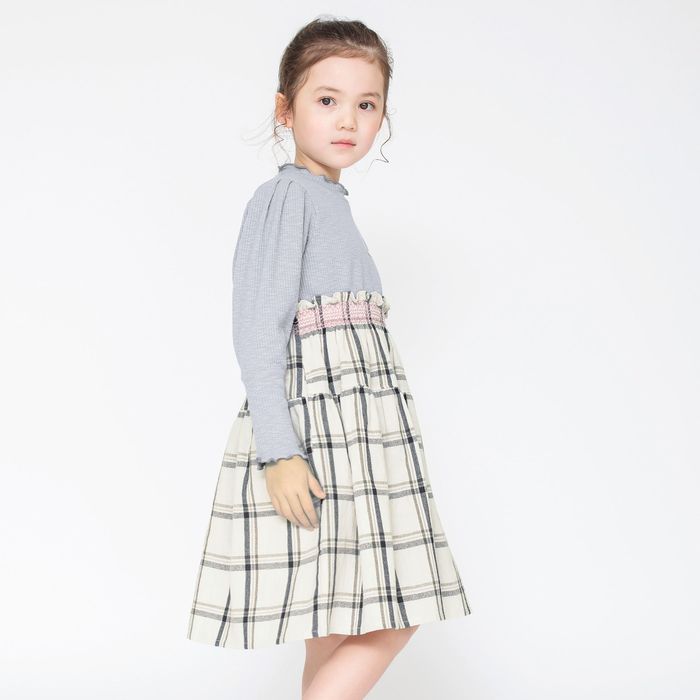 送料無料新品 子供服 子供服 ペア 女の子 チェック長袖ワンピース