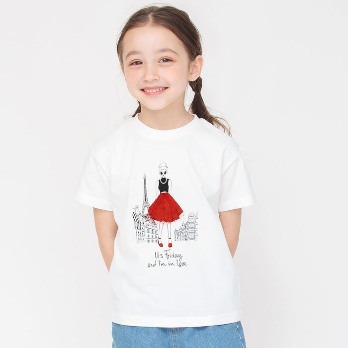 半袖モチーフTシャツ 半袖 カットソー クルーネックトップス プリント ロゴ ワンポイント 女の子 ...