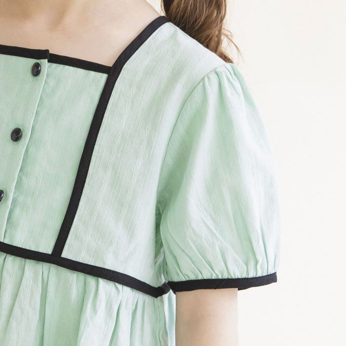 アウトレット】【プチレディ】配色パイピング半袖ブラウス 半袖  