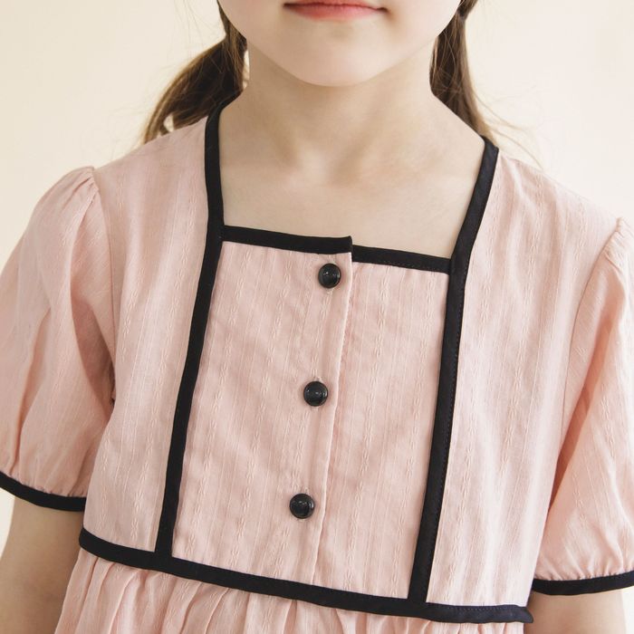 アウトレット】【プチレディ】配色パイピング半袖ブラウス 半袖  