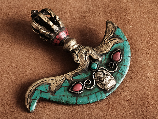 真鍮 カルタリ（ターコイズ装飾）ブラス 密教法具 チベット ネパール