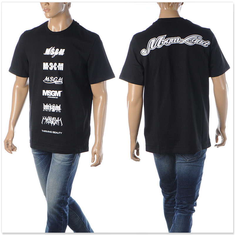 MSGM バックロゴ ペイント風 クルーネック Tシャツ/送料関税込 MSGM エムエスジーエム Tシャツ メンズ 半袖 クルーネック ロゴ