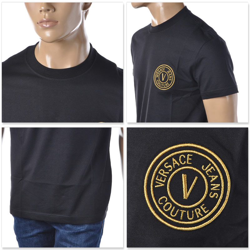 ヴェルサーチ ジーンズ クチュール VERSACE JEANS COUTURE クルーネックTシャツ 半袖 メンズ ブランド 72GAHT04  CJ00T ブラック