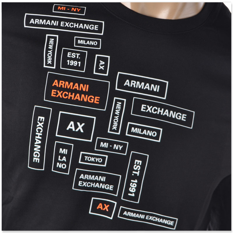 アルマーニエクスチェンジ A|X ARMANI EXCHANGE Tシャツ メンズ ブランド ロンT クルーネック 長袖 6LZTJE ZJ8EZ  ブラック