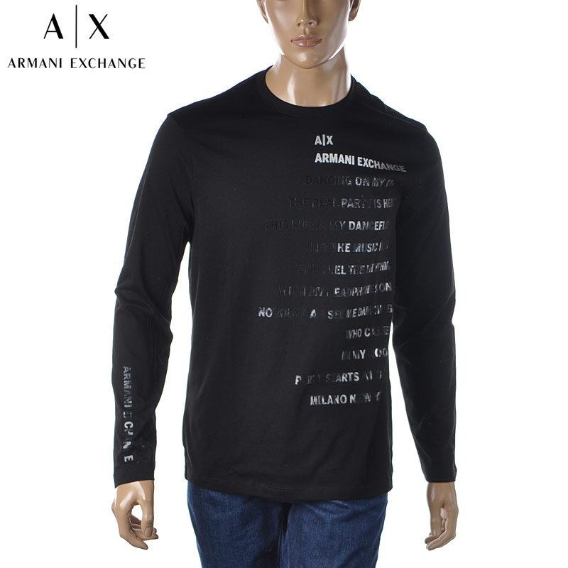 アルマーニエクスチェンジ A|X ARMANI EXCHANGE クルーネックTシャツ メンズ ブランド ロンT 長袖 6LZTKF ZJ8EZ  ブラック 2022秋冬新作
