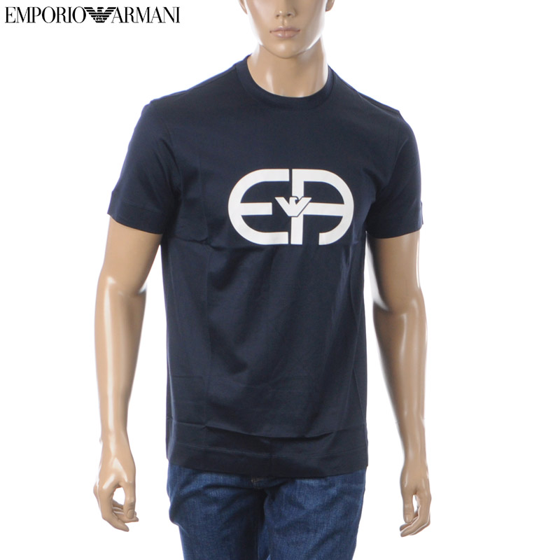 エンポリオアルマーニ EMPORIO ARMANI Tシャツ メンズ 8N1TF6 1JUVZ 半袖 クルーネック ダークネイビー レギュラーフィット ロゴ プリント 大きいサイズ 送料無料 EMPORIO ARMANI エンポリオアルマーニ Tシャツ メンズ 8N1TF6 1JUVZ