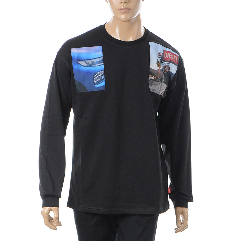 メンズ DIESEL ダークグレー 重ね着風長袖カットソー