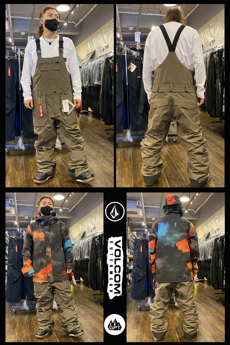 公式 2022特集 VOLCOM BIB ボルコム OVERALL緑US-S RAIN GORE-TEX