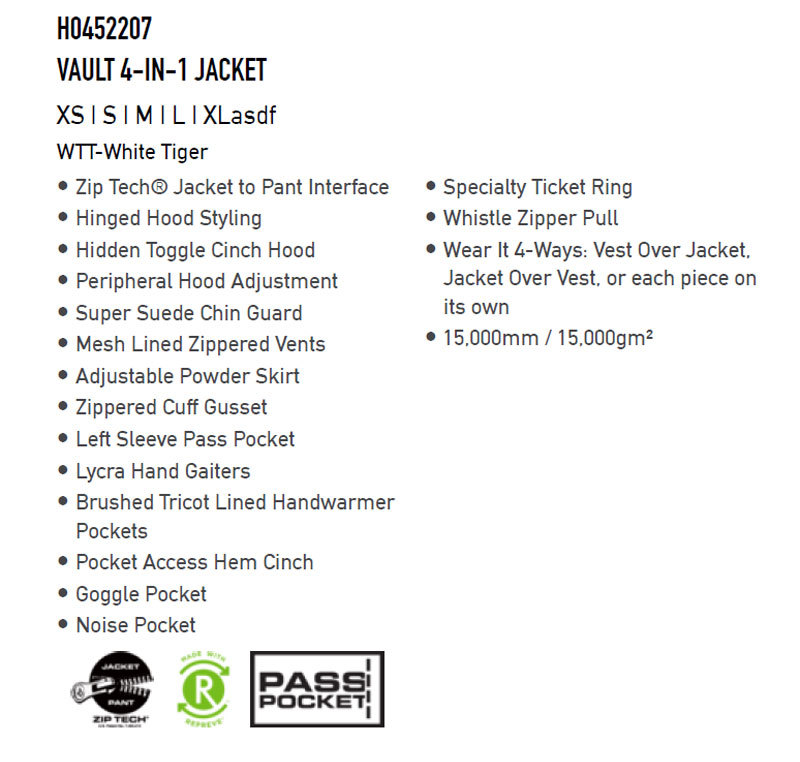 21-22 VOLCOM/ボルコム VAULT 4-IN-1 jacket レディース スノーウェアー ジャケット スノーボードウェア 2022 IN jacket レディース VOLCOM VAULT ジャケット ボルコム