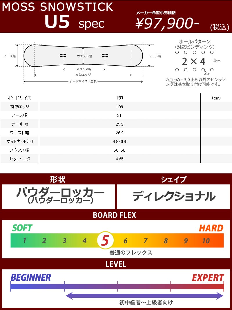 22-23 MOSS SNOWSTICK/モススノースティック U5 ユー5 メンズ スノーボード パウダー 板 2023