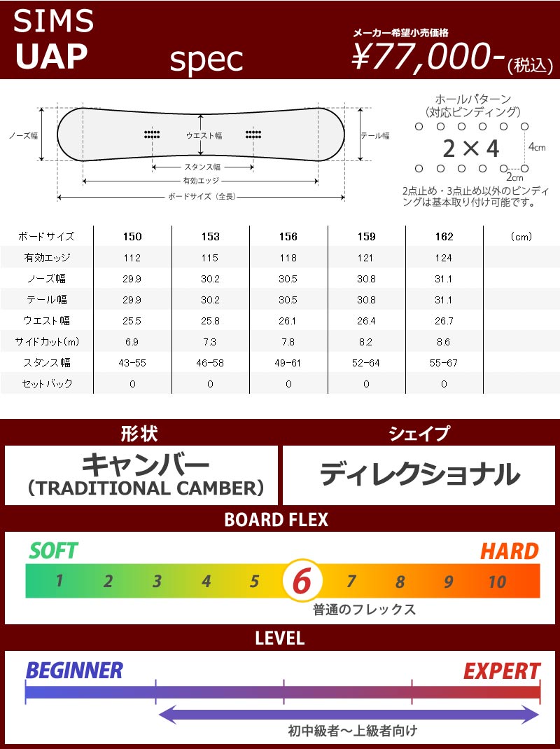 22-23 SIMS/シムス UAP メンズ スノーボード 板 2023