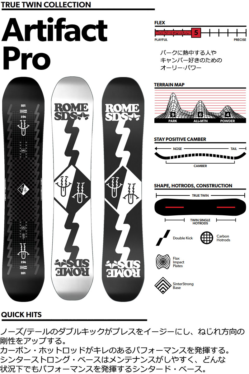 23-24 ROME SDS / ローム ARTIFACT PRO アーティファクトプロ メンズ スノーボード パーク グラトリ 板 2024