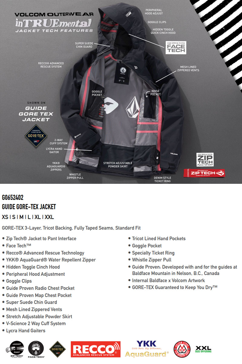 23-24 VOLCOM/ボルコム GUIDE GORE-TEX jacket メンズ レディース 防水ゴアテックスジャケット スノーボードウェア  スノーウェアー 2024