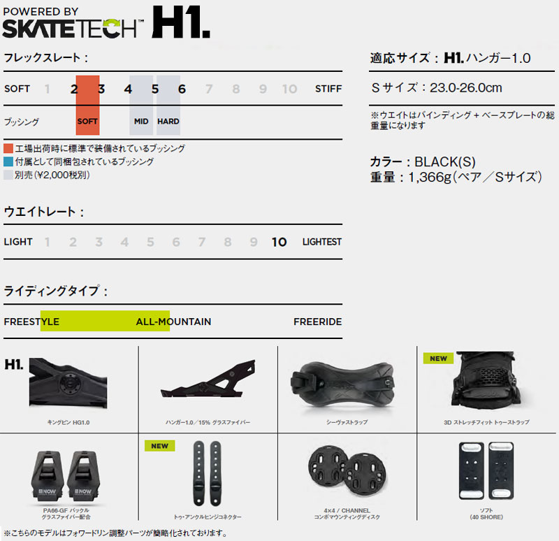 NOW CONDA H1 ビンディング ブラック S