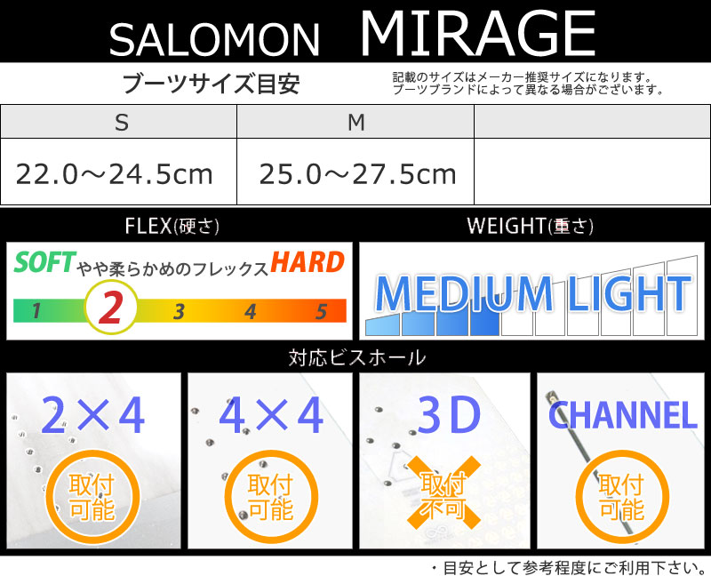 シーズン前の値下げ！　スノーボードバイン　SALOMON MIRAGE シーズン前の値下げ！スノーボードバインSALOMON MIRAGE
