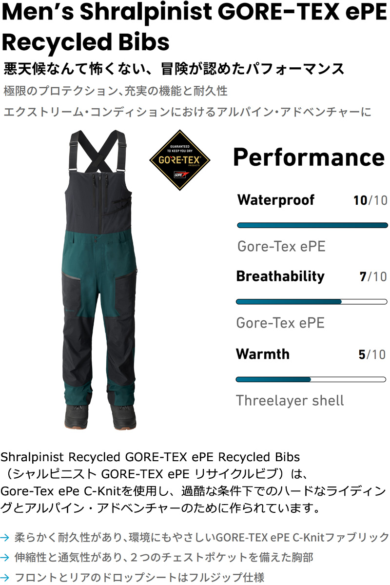 24-25 JONES/ジョーンズ SHRALPINIST GORE-TEX ePE RECYCLED bibs