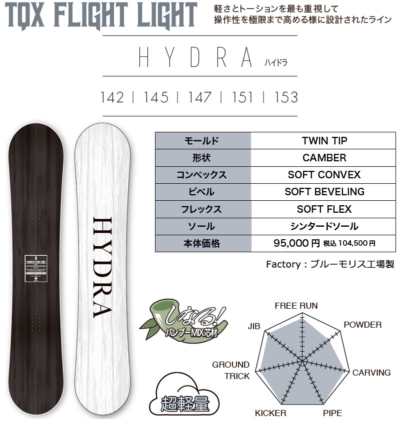 24-25 TORQREX/トルクレックス HYDRA ハイドラ TQX FLIGHT LIGHT フライトライト メンズ レディース スノーボード  グラトリ 板 2025 : 21-hyd : BREAKOUT - 通販 - Yahoo!ショッピング