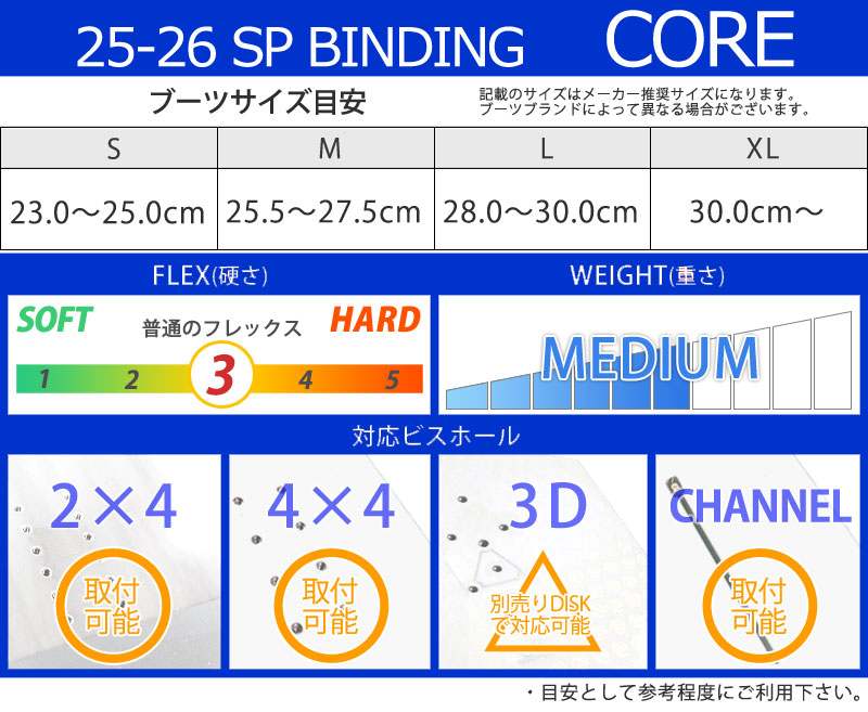 SP binding CORE Mサイズ 21-22モデル 2026 SP BINDING エスピー CORE コア BLACK 25-26 スノーボード