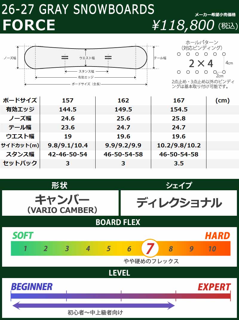 GRAY（グライ） 26-27 GRAY SNOWBOARDS/グレイ FORCE フォース
