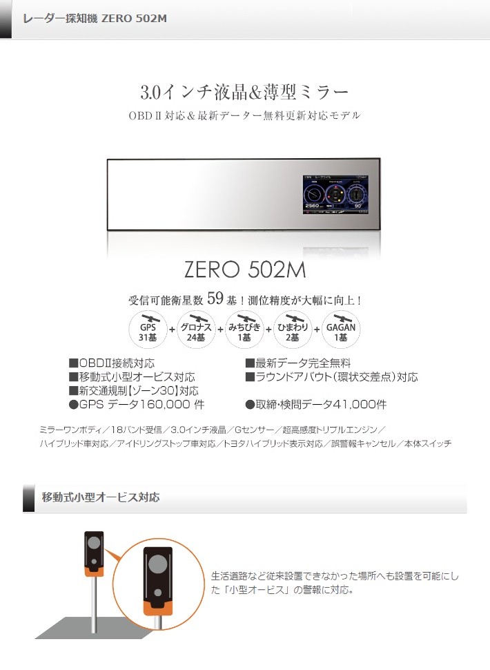 COMTEC(コムテック) ZERO 502M 超高感度GPSレーダー探知機 : c1610