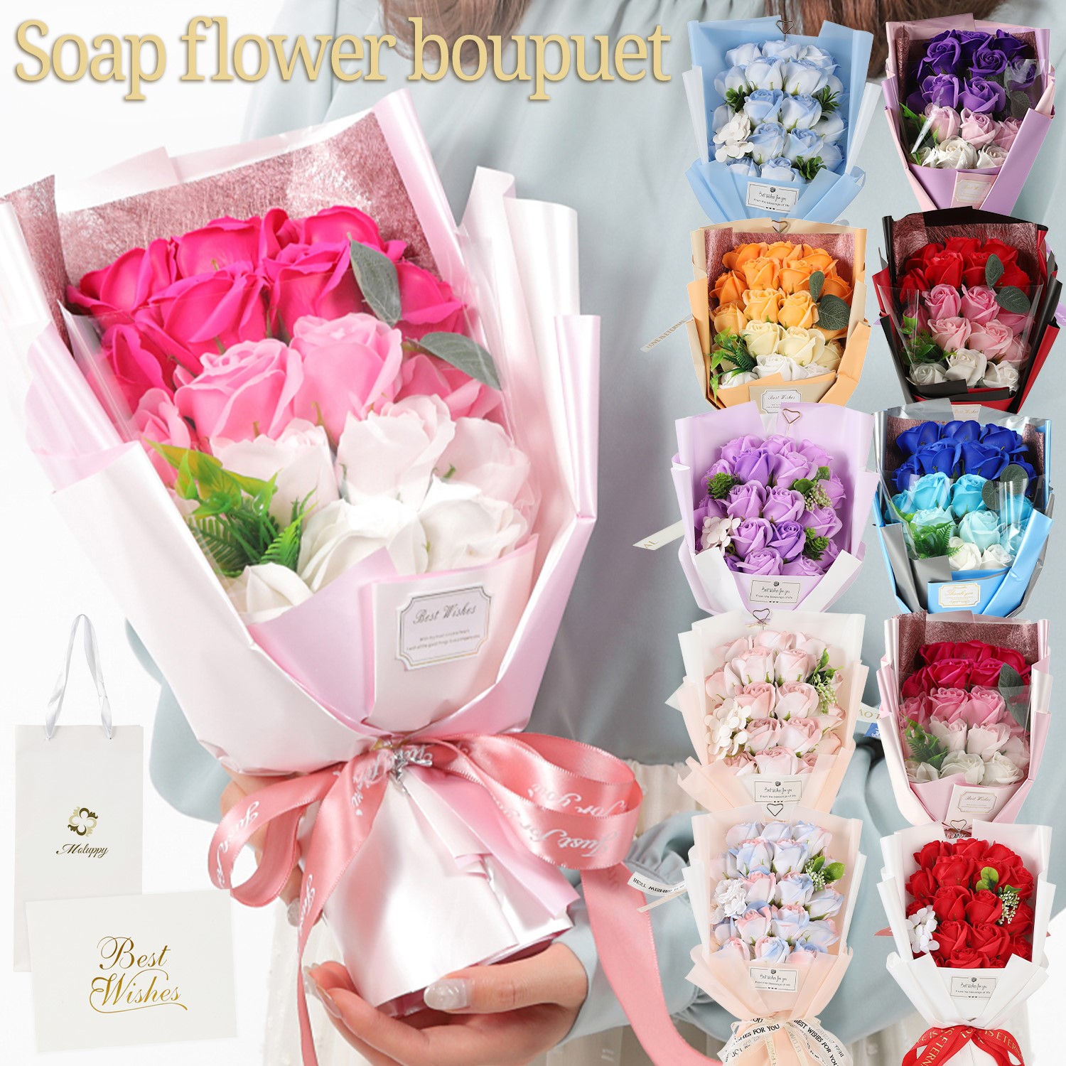 ブランドMoeブルーに薔薇の花の着物にピンクの袋帯セット ブランドMoeブルーに薔薇の花の着物にピンクの袋帯セット 【公式通販】