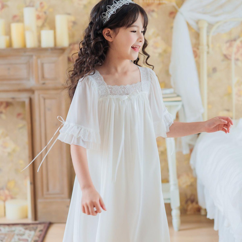 ネグリジェ パジャマ 女の子 半袖 プリンセス 寝巻き ワンピース レース ナイトドレス お姫様 ルームウェア キッズ ナイトウェア 部屋着 寝間着 |  | 02