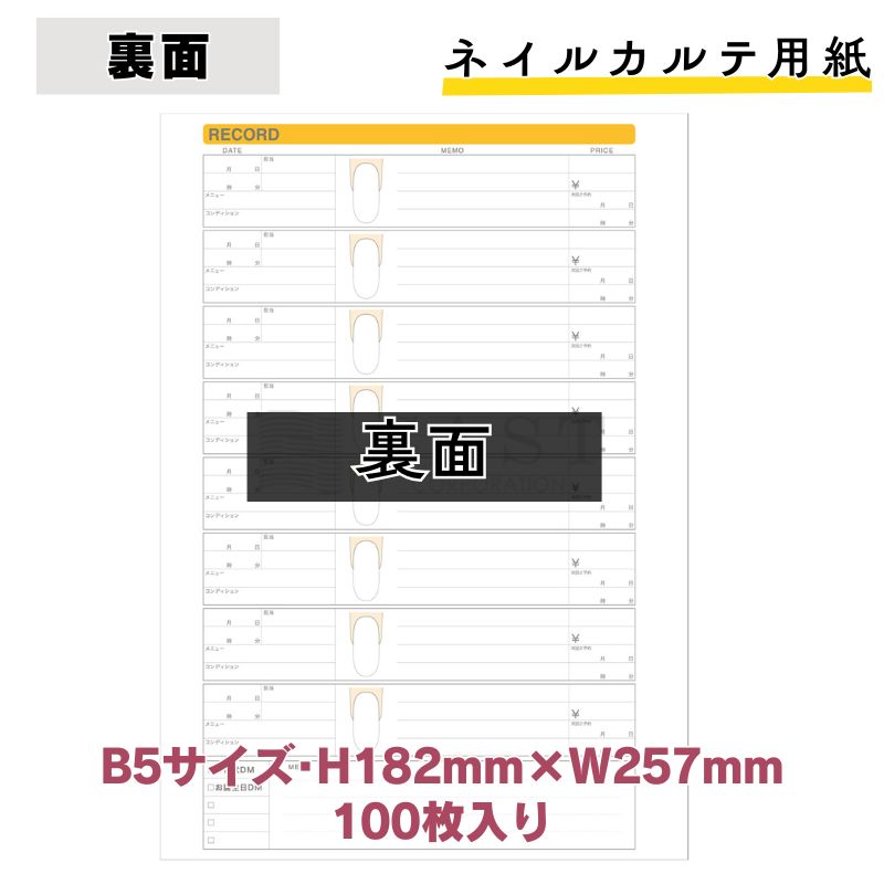 ネイルカルテ用紙 B5サイズ 100枚セット 182mm×257mm キャスト 顧客