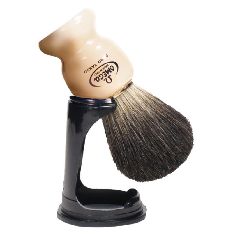 オメガ ヒゲブラシ ブラックアナグマ 33171 スタンド付き 天然アナグマ毛 OMEGA イタリア製 髭 ひげ シェービングブラシ 理容 理髪店 バーバー | 滝川 | 02