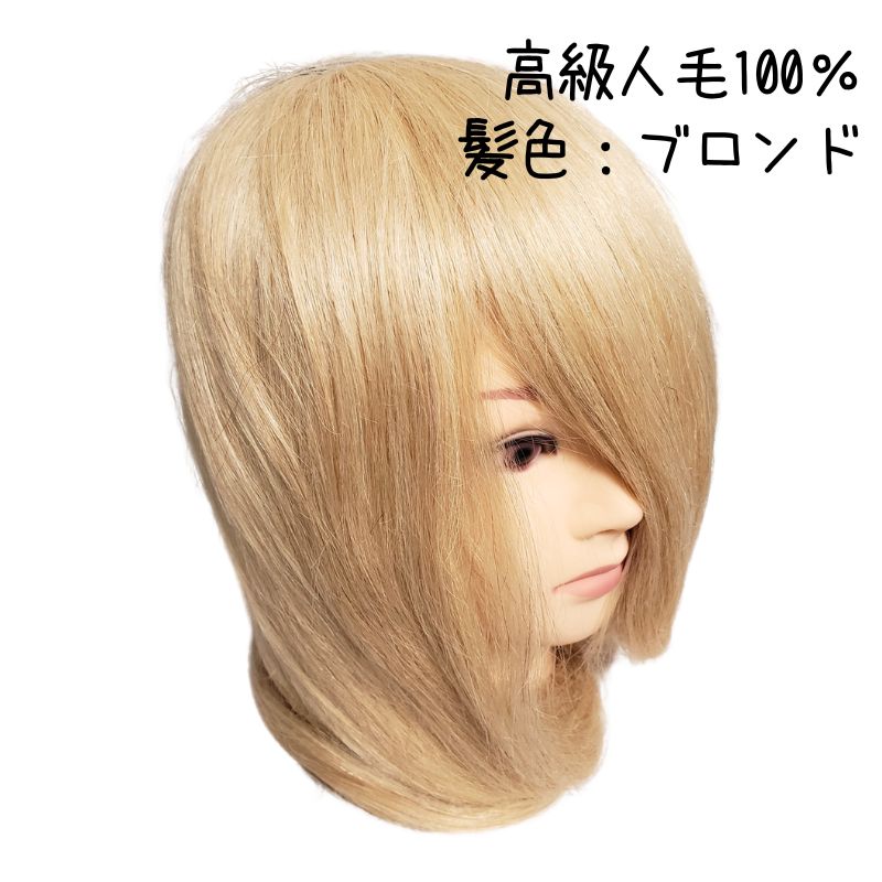 美容師 アップスタイル ヘアアレンジ練習 アップウィッグ 高級 人毛100％ 金髪 ブロンド UP180G マネキンヘッド ヘアマネキン